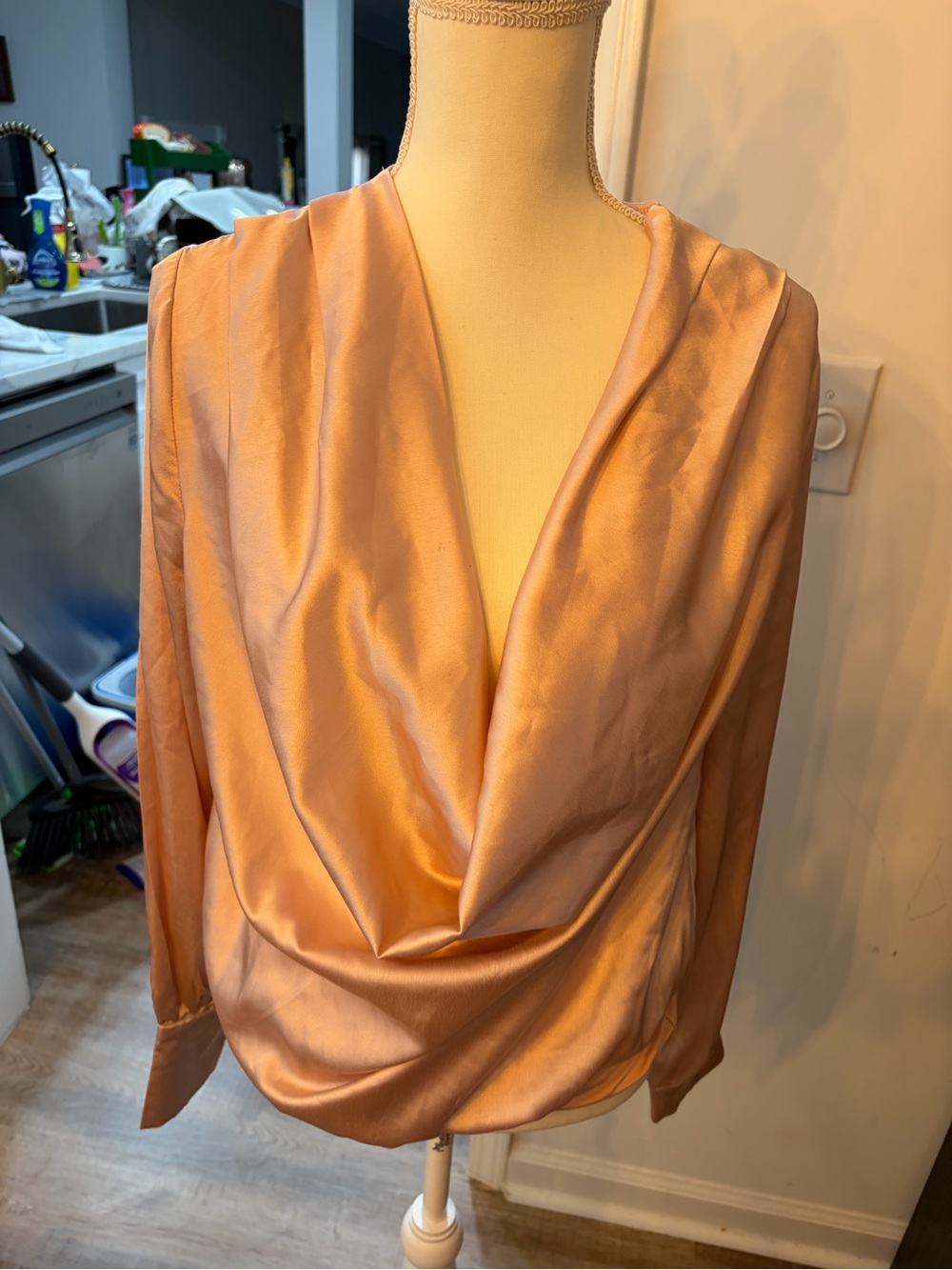Nasty Gal Satin Cowl Neck Bodysuit in Peach